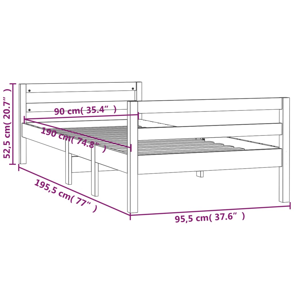 Sengeramme 90x190 cm heltre furu