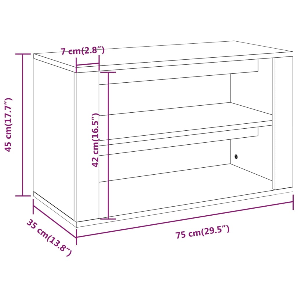 Skohylle hvit 75x35x45 cm konstruert tre