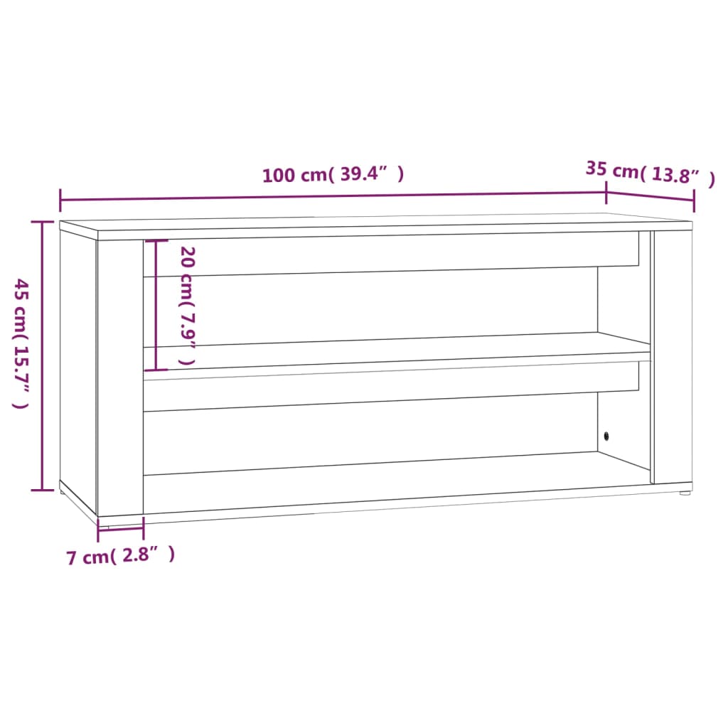 Skohylle hvit 100x35x45 cm konstruert tre