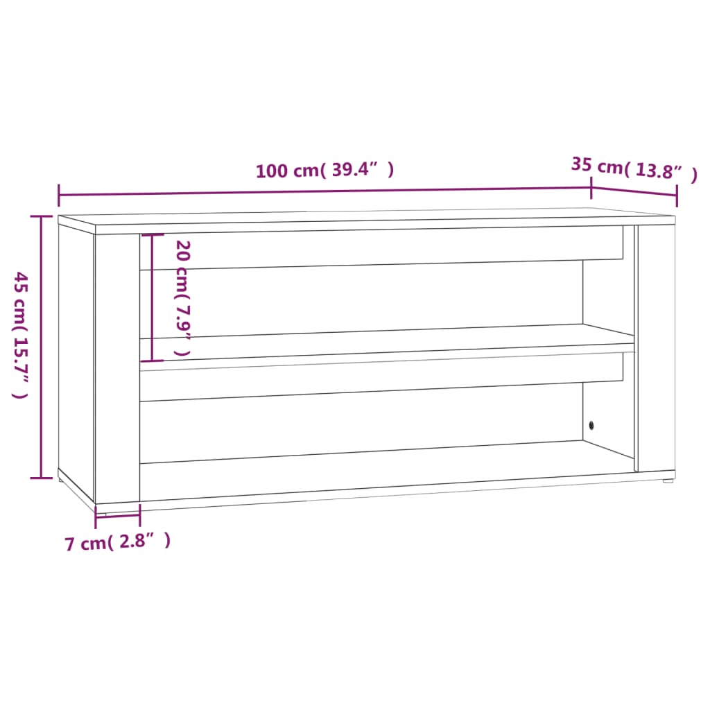 Skohylle betonggrå 100x35x45 cm konstruert tre