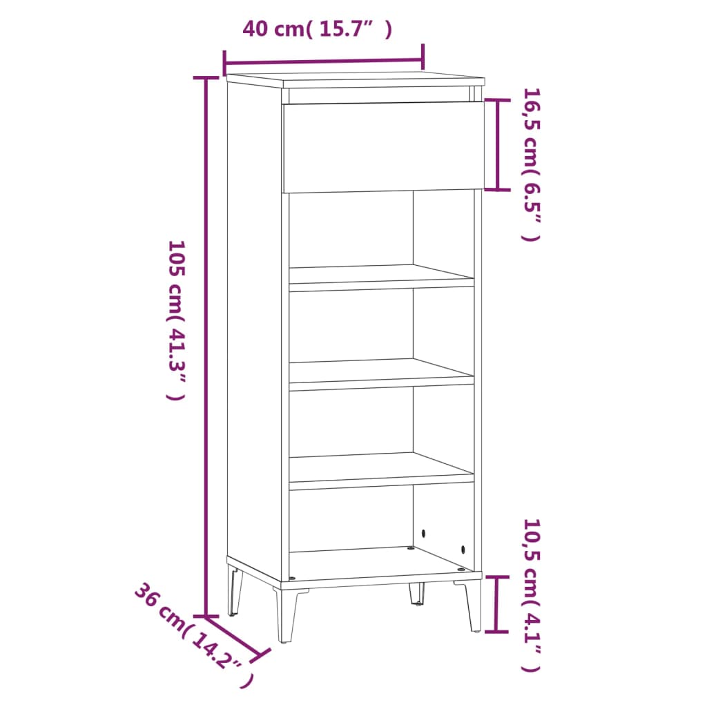 Skohylle sonoma eik 40x36x105 cm konstruert tre