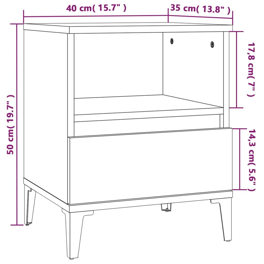 Nattbord 2 stk brun eik 40x35x50 cm