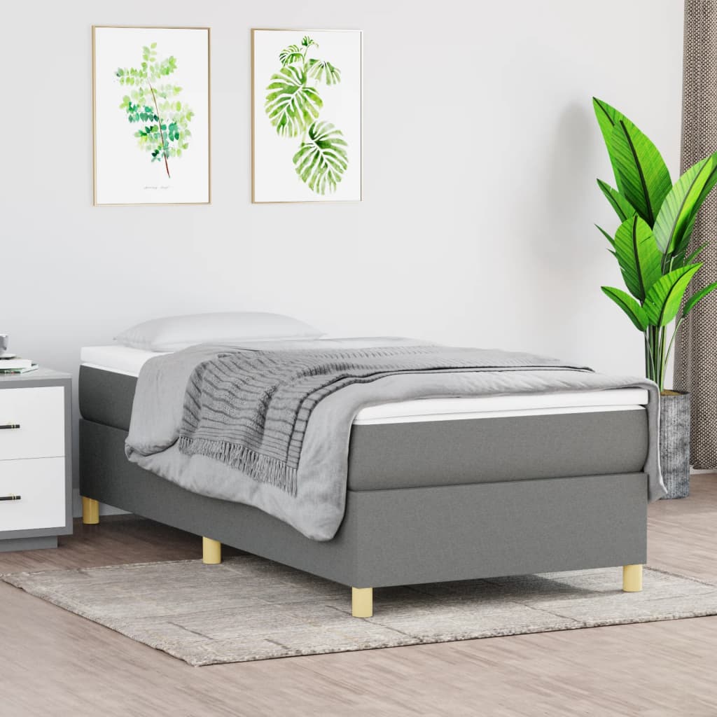 Sengeramme boksfjær mørkegrå 90x190 cm Single stoff