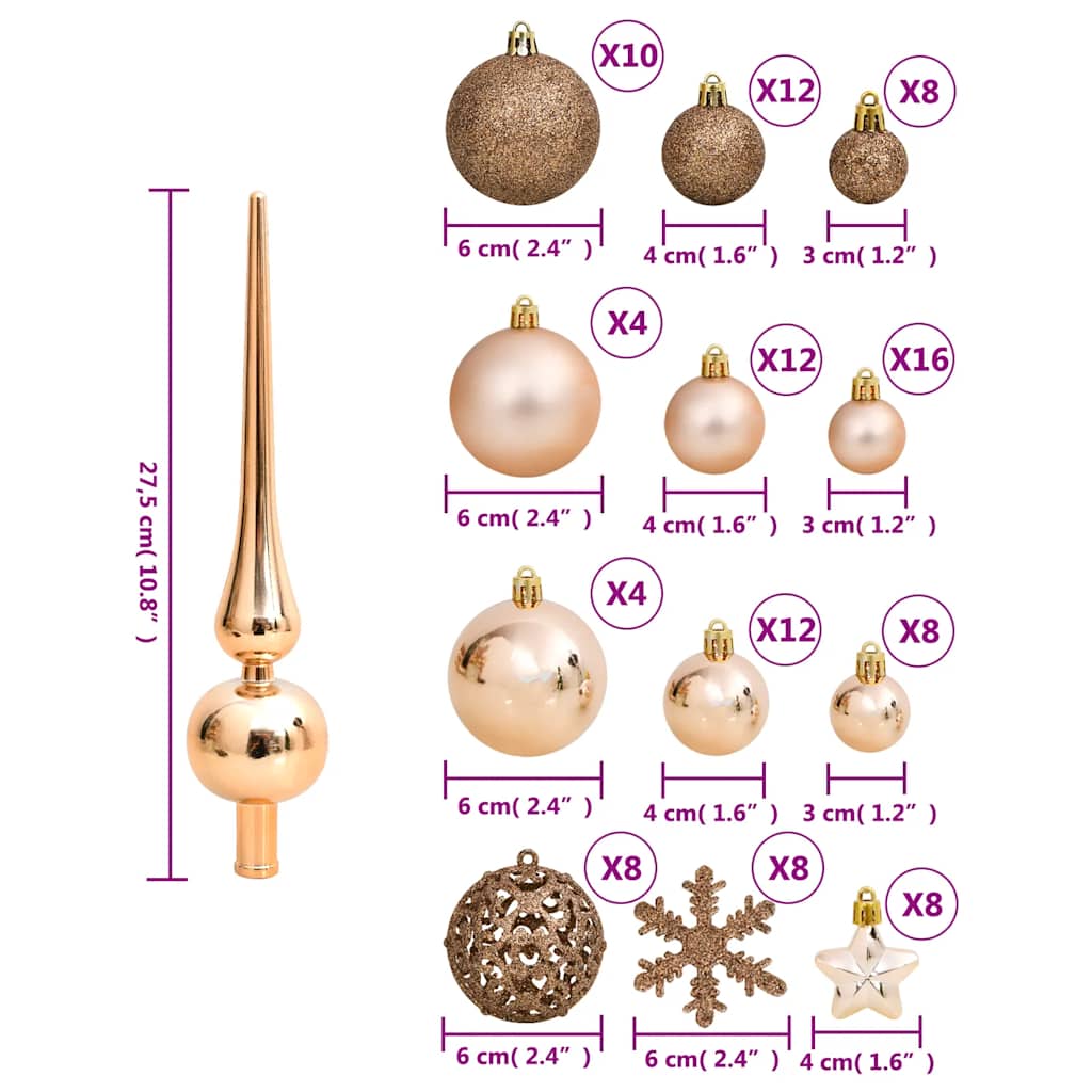 Julekulesett 111 deler rosegull polystyren