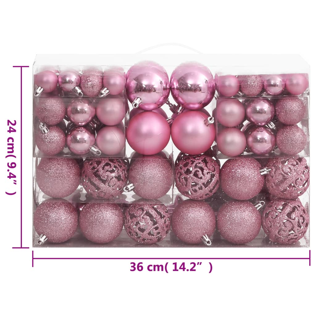 Julekulesett 111 deler rosa polystyren