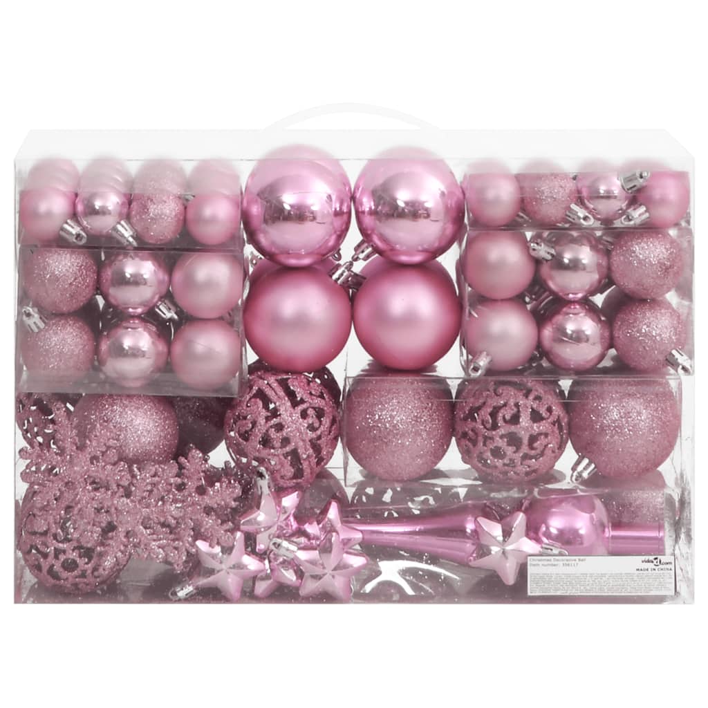 Julekulesett 111 deler rosa polystyren