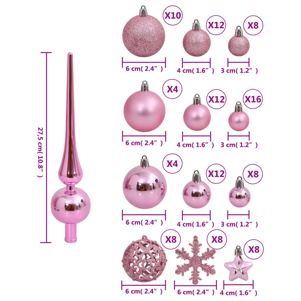 Julekulesett 111 deler rosa polystyren