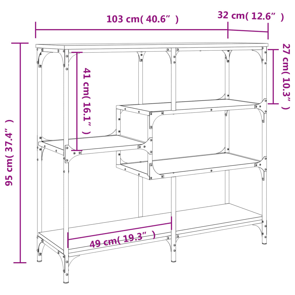 Konsollbord røkt eik 103x32x95 cm konstruert tre