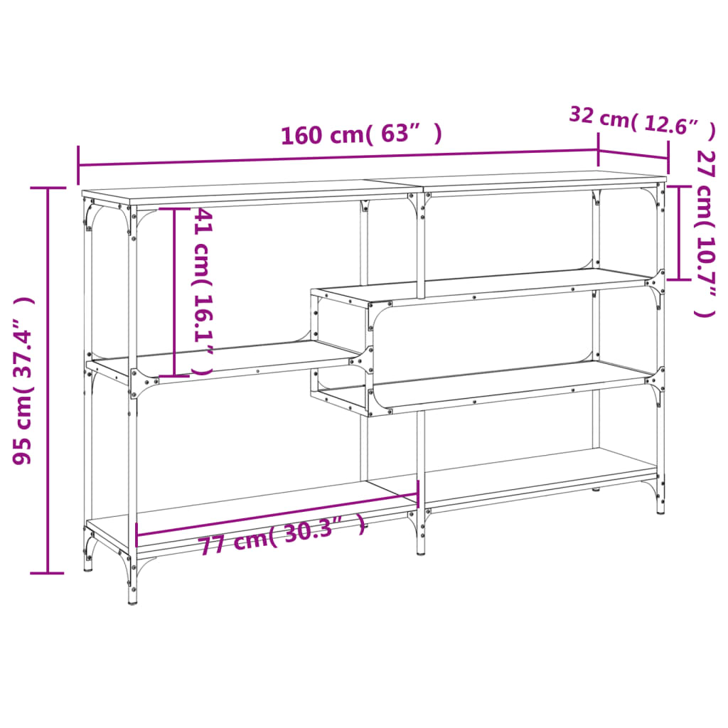 Konsollbord svart 160x32x95 cm konstruert tre