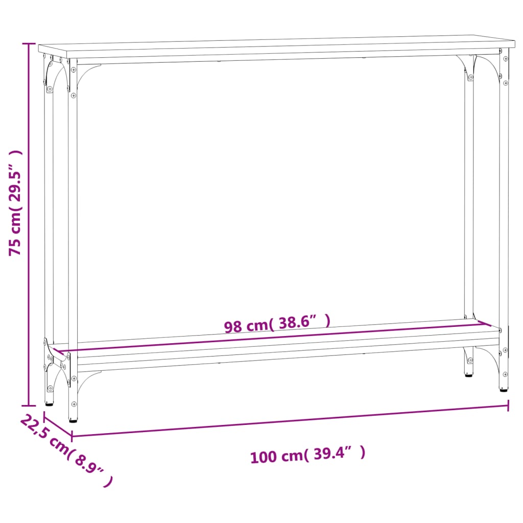 Konsollbord brun eik 100x22,5x75 cm konstruert tre