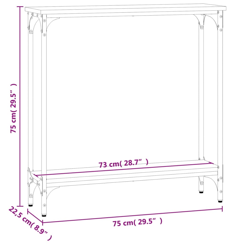 Konsollbord svart 75x22,5x75 cm konstruert tre