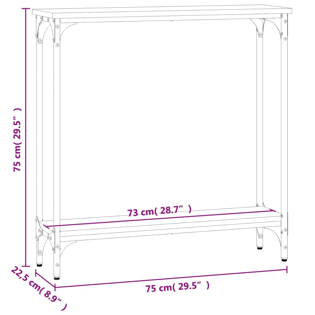 Konsollbord sonoma eik 75x22,5x75 cm konstruert tre