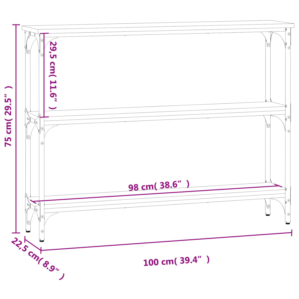 Konsollbord svart 100x22,5x75 cm konstruert tre