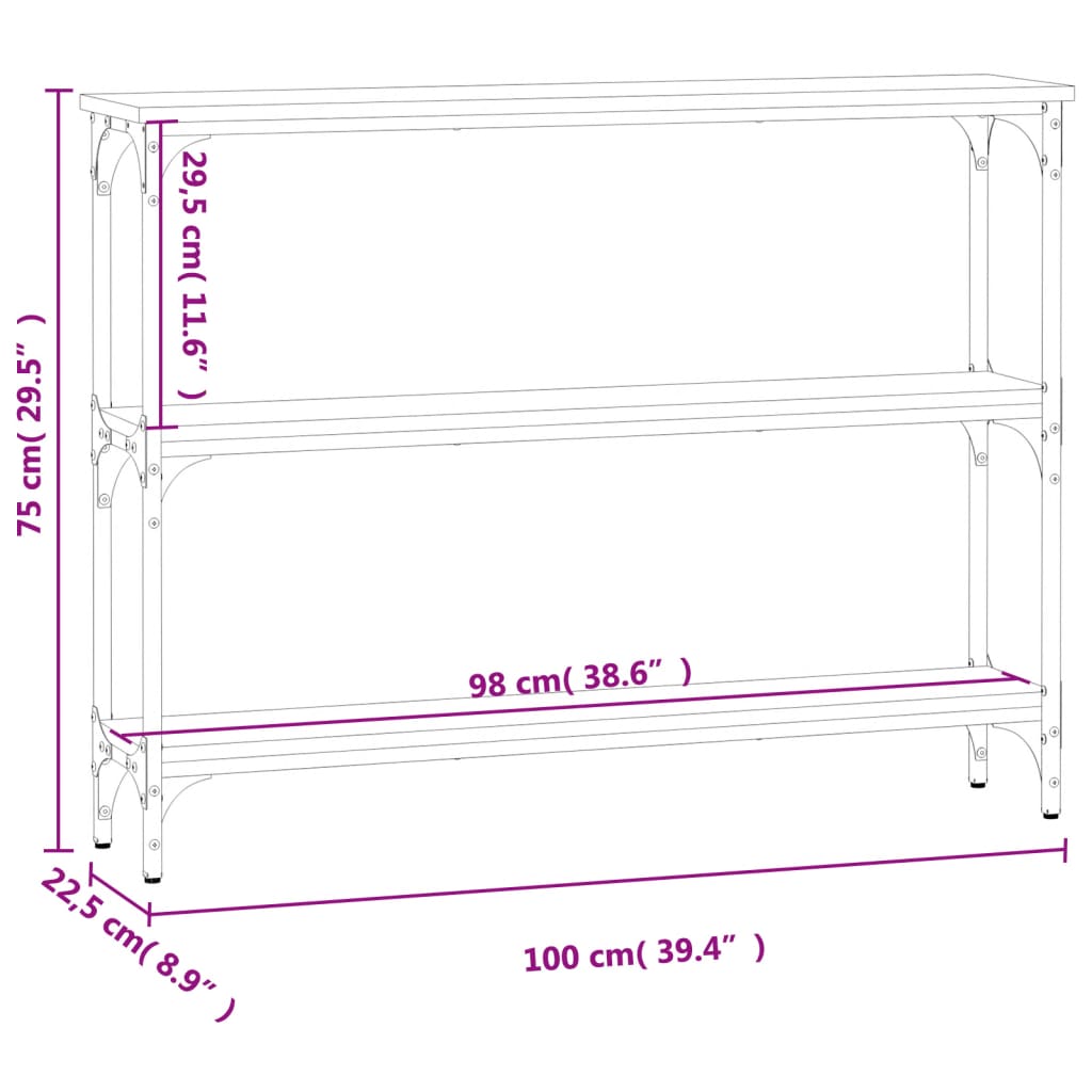 Konsollbord røkt eik 100x22,5x75 cm konstruert tre