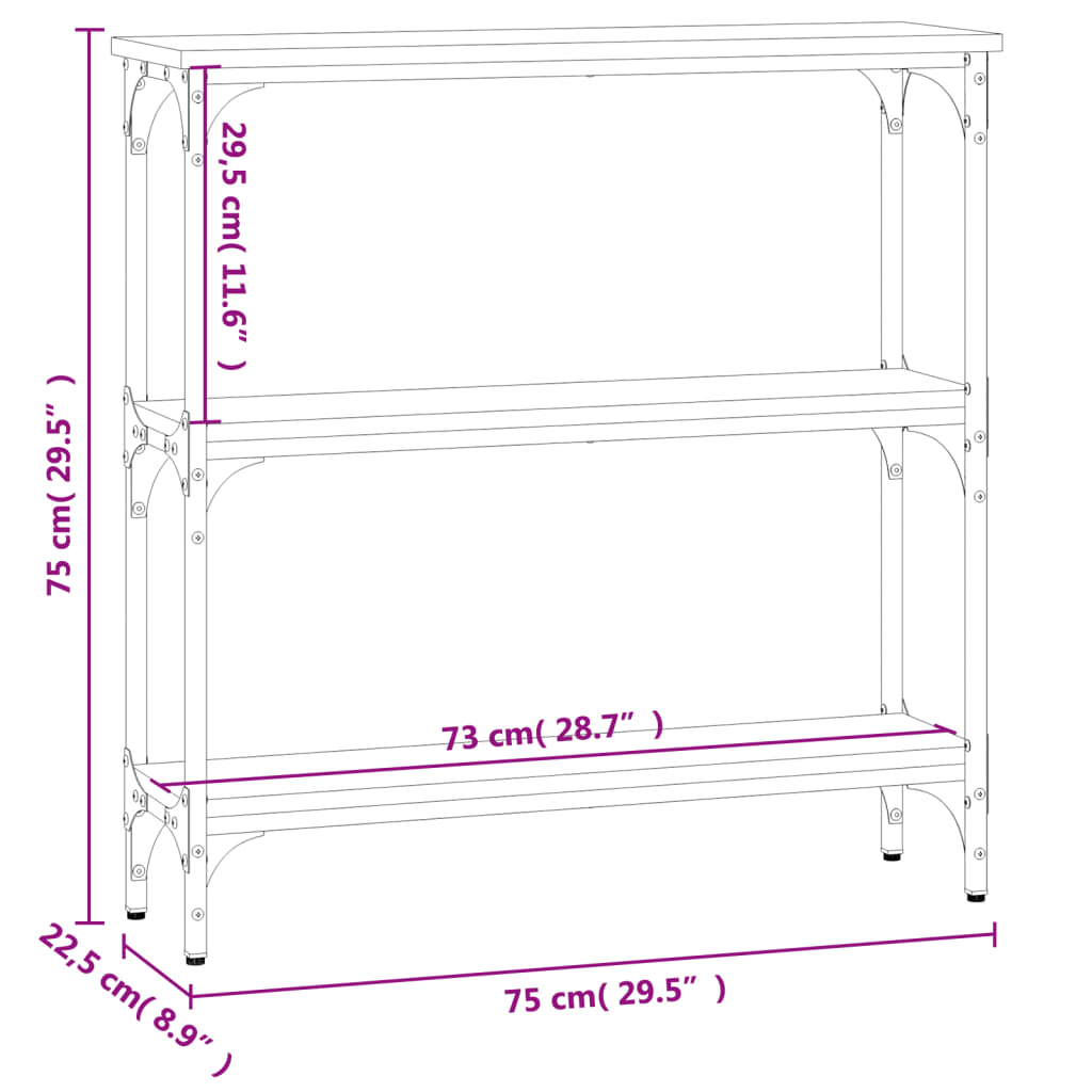 Konsollbord svart 75x22,5x75 cm konstruert tre