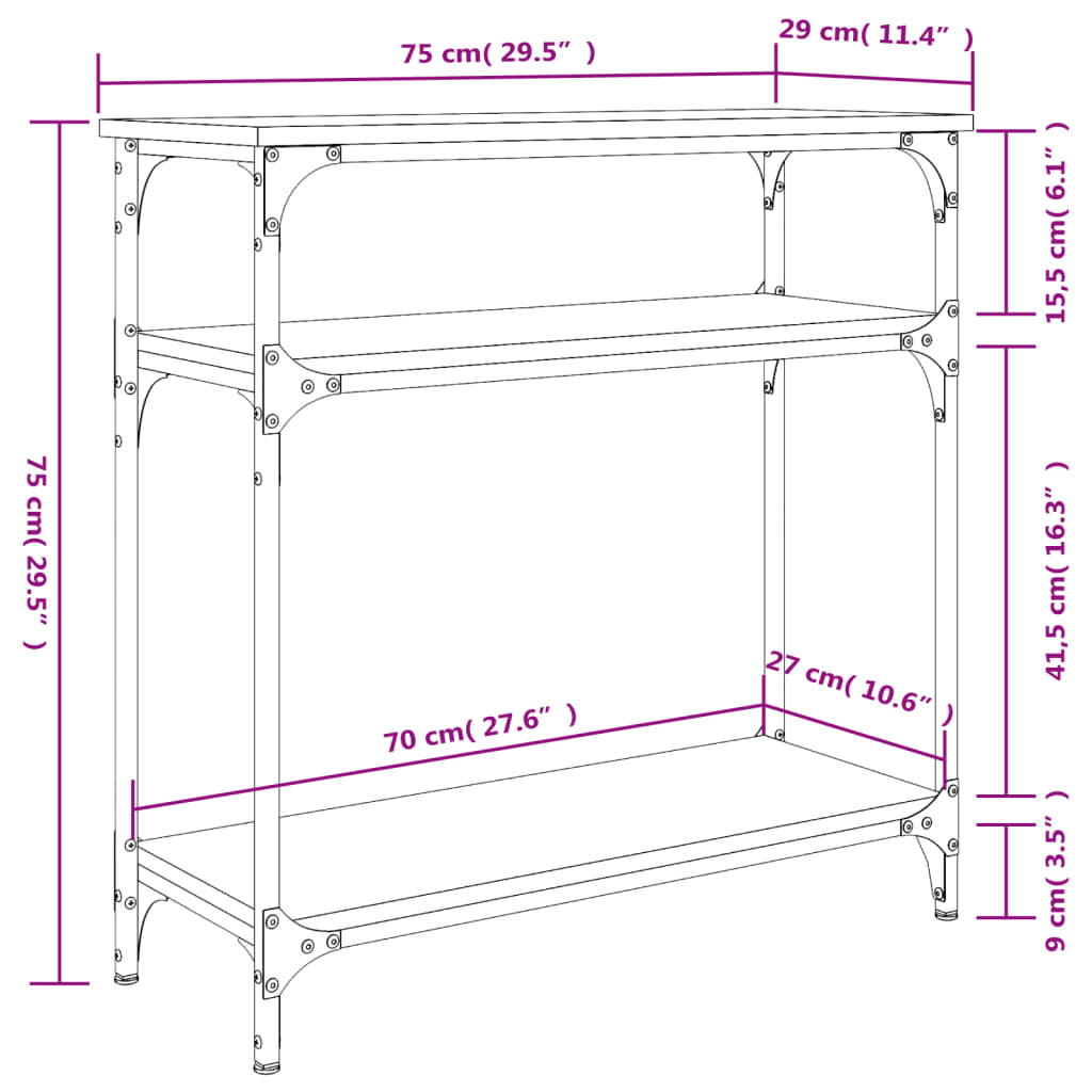 Konsollbord svart 75x29x75 cm konstruert tre