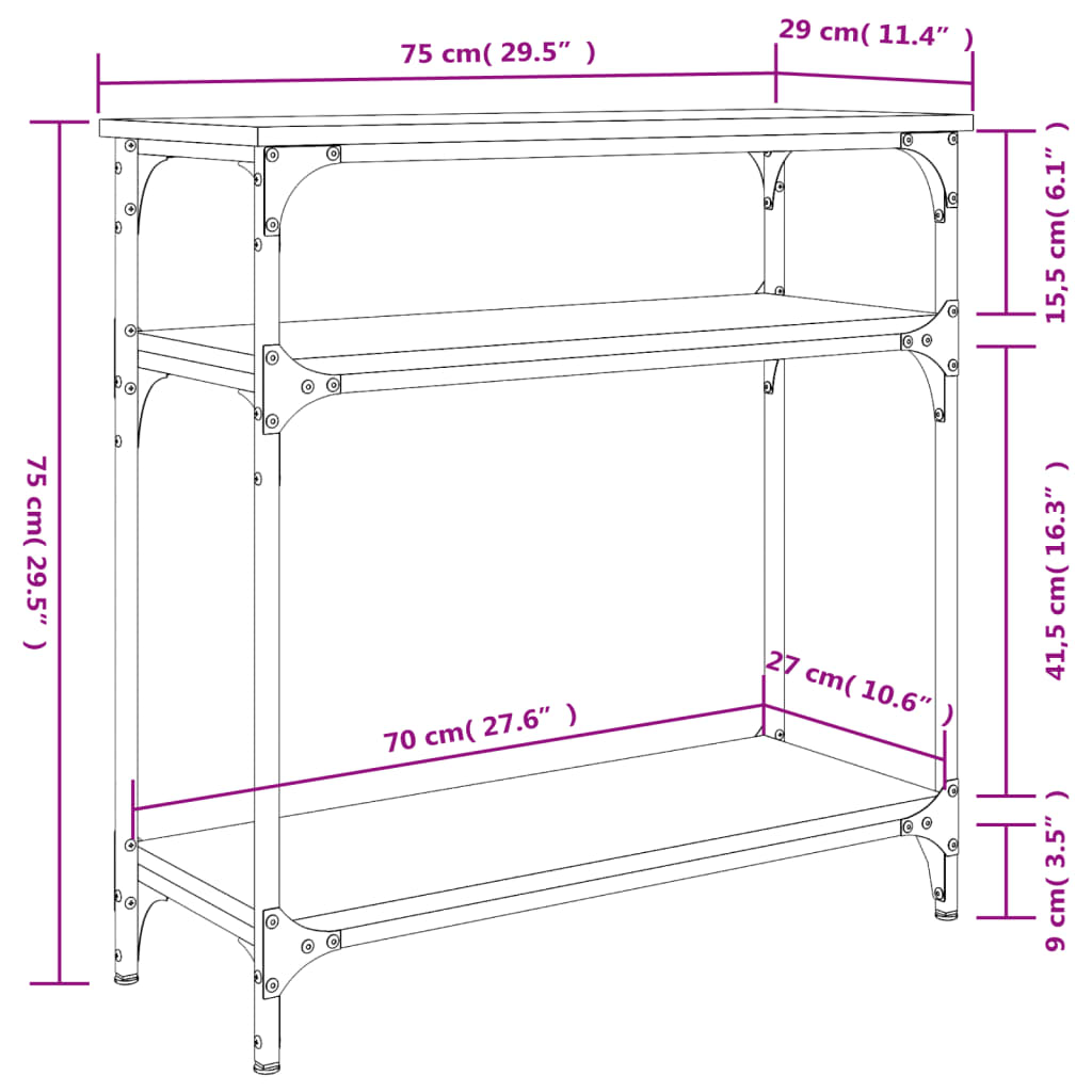 Konsollbord sonoma eik 75x29x75 cm konstruert tre