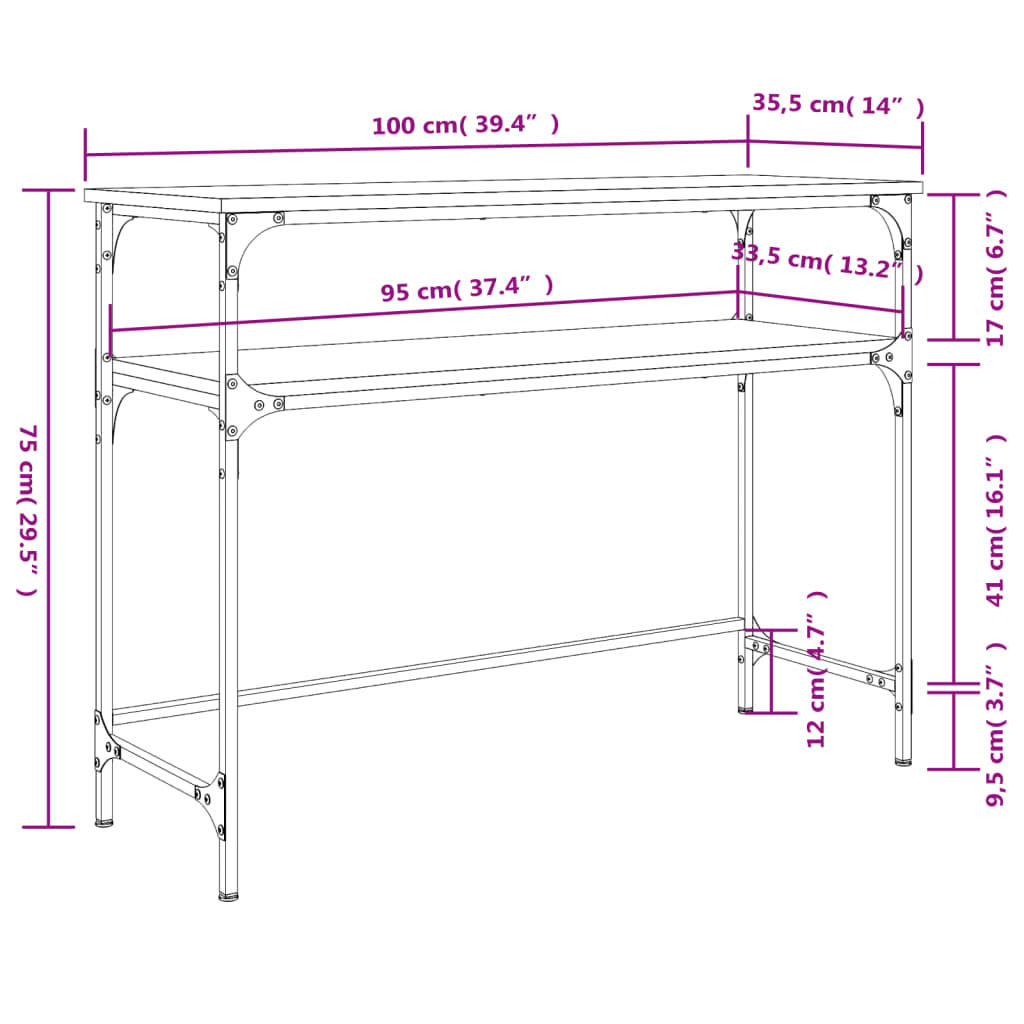 Konsollbord svart 100x35,5x75 cm konstruert tre