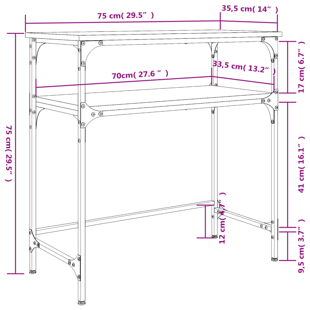 Konsollbord svart 75x35,5x75 cm konstruert tre