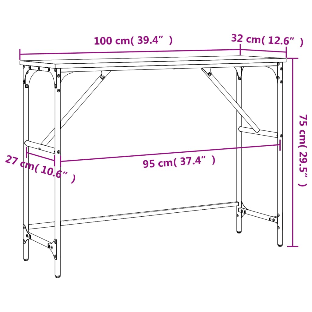 Konsollbord sonoma eik 100x32x75 cm konstruert tre