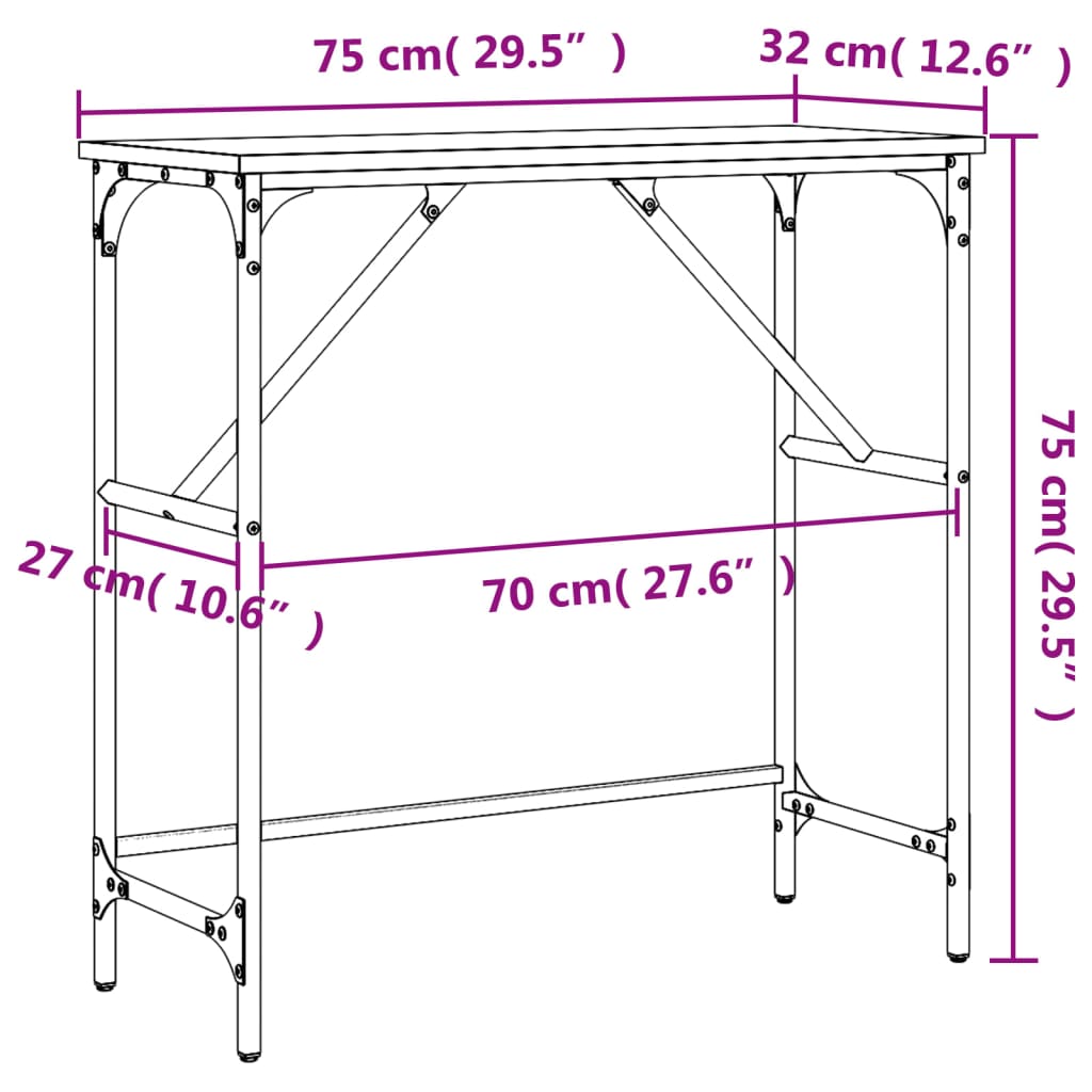 Konsollbord svart 75x32x75 cm konstruert tre