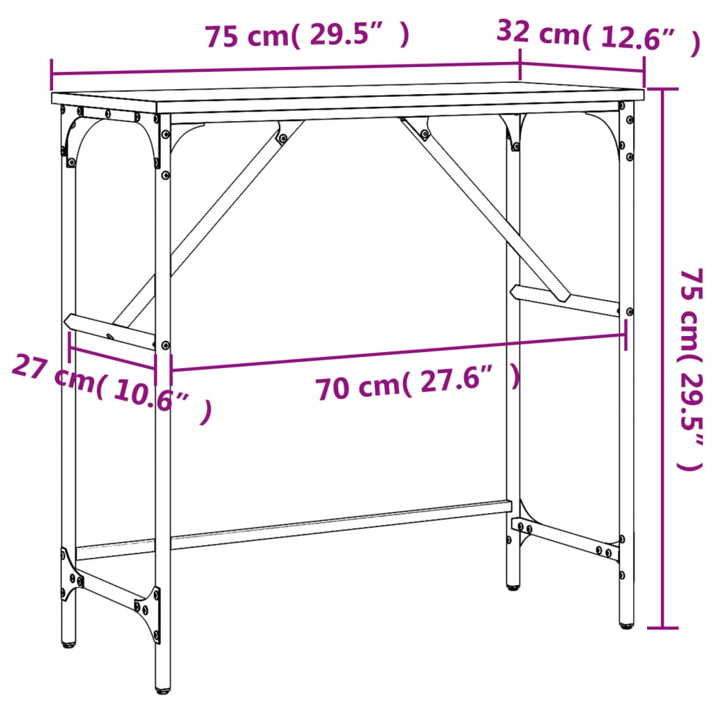 Konsollbord røkt eik 75x32x75 cm konstruert tre