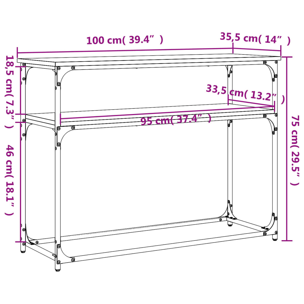 Konsollbord svart 100x35,5x75 cm konstruert tre