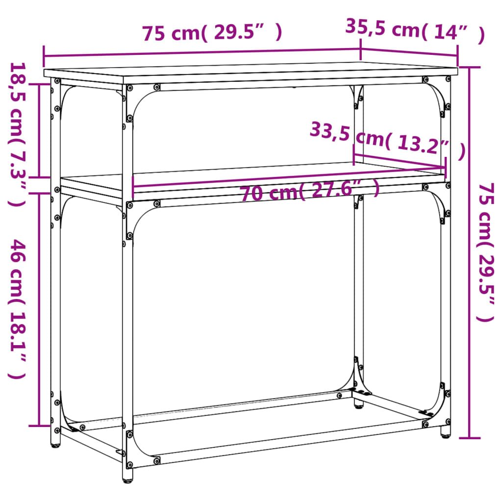 Konsollbord sonoma eik 75x35,5x75 cm konstruert tre