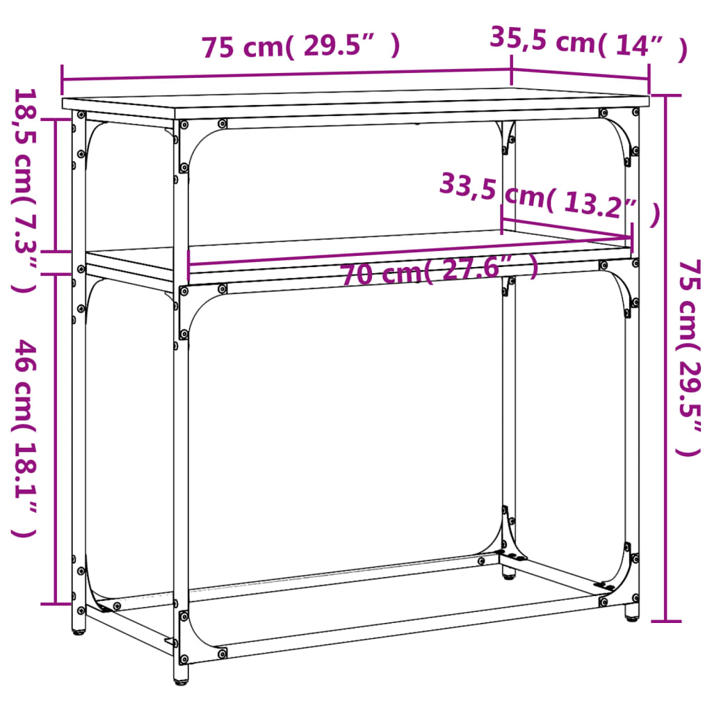 Konsollbord brun eik 75x35,5x75 cm konstruert tre