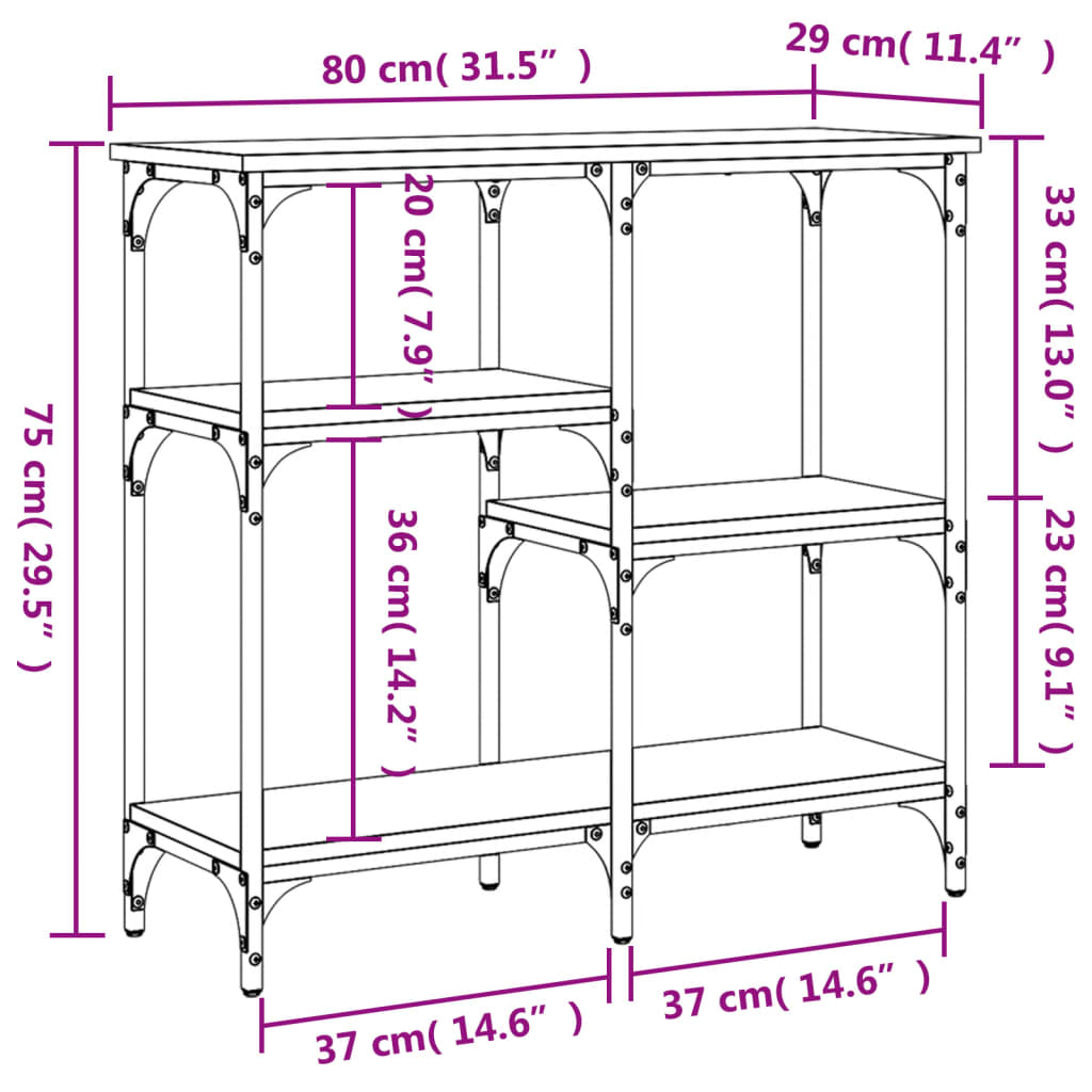 Konsollbord svart 80x29x75 cm konstruert tre