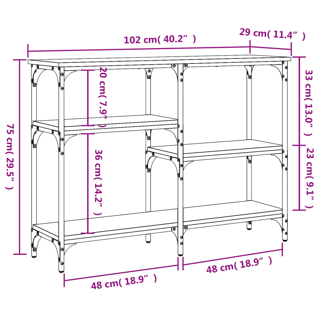 Konsollbord svart 102x29x75 cm konstruert tre