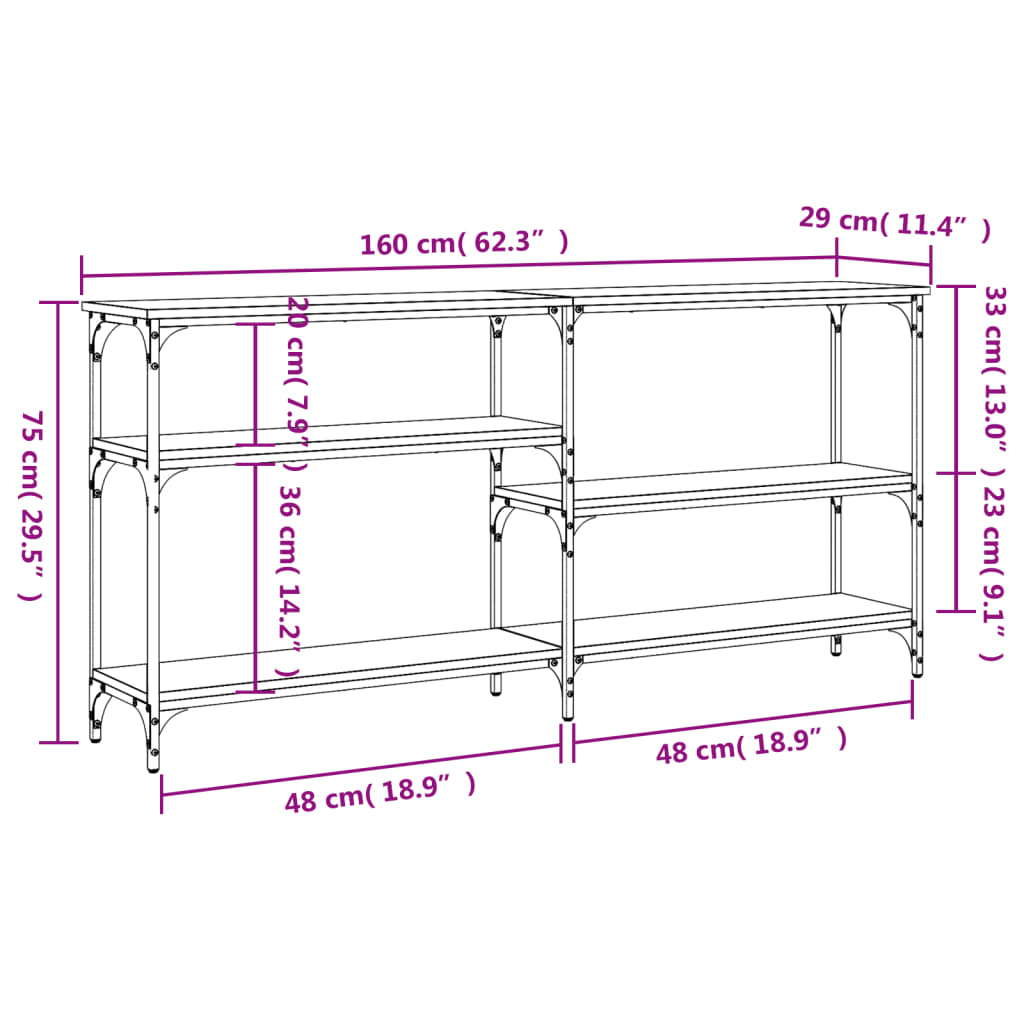 Konsollbord brun eik 160x29x75 cm konstruert tre