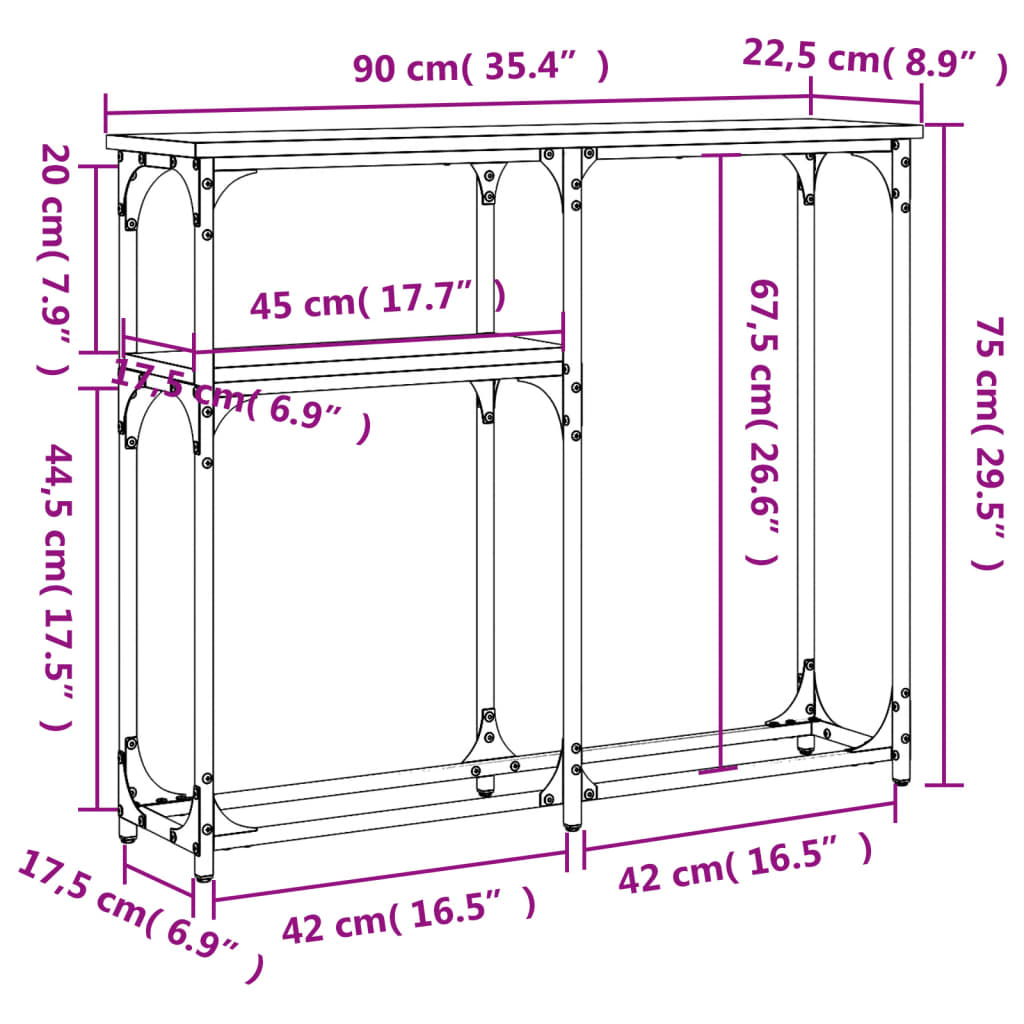 Konsollbord svart 90x22,5x75 cm konstruert tre