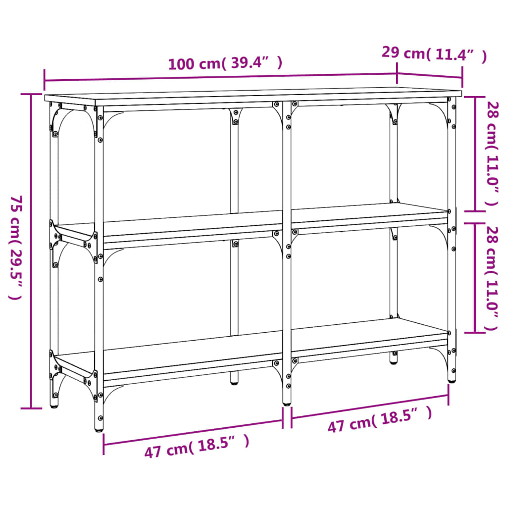 Konsollbord svart 100x29x75 cm konstruert tre