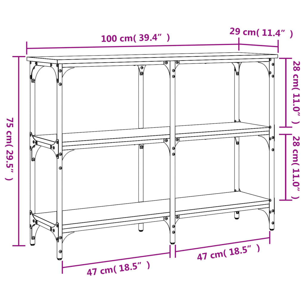 Konsollbord røkt eik 100x29x75 cm konstruert tre