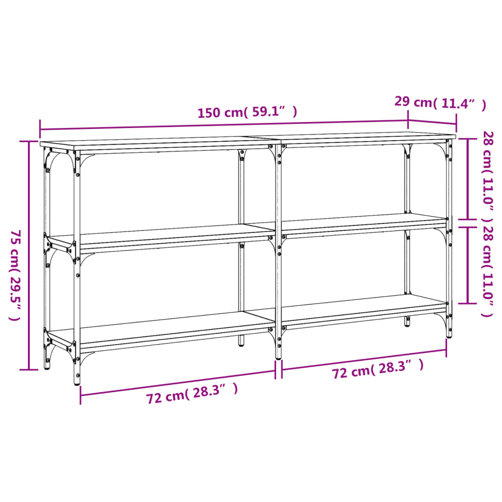 Konsollbord røkt eik 150x29x75 cm konstruert tre