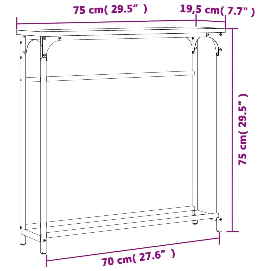 Konsollbord svart 75x19,5x75 cm konstruert tre