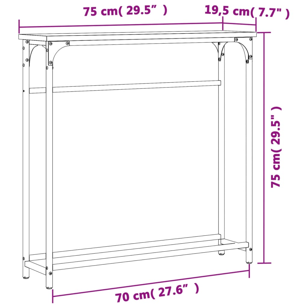 Konsollbord sonoma eik 75x19,5x75 cm konstruert tre