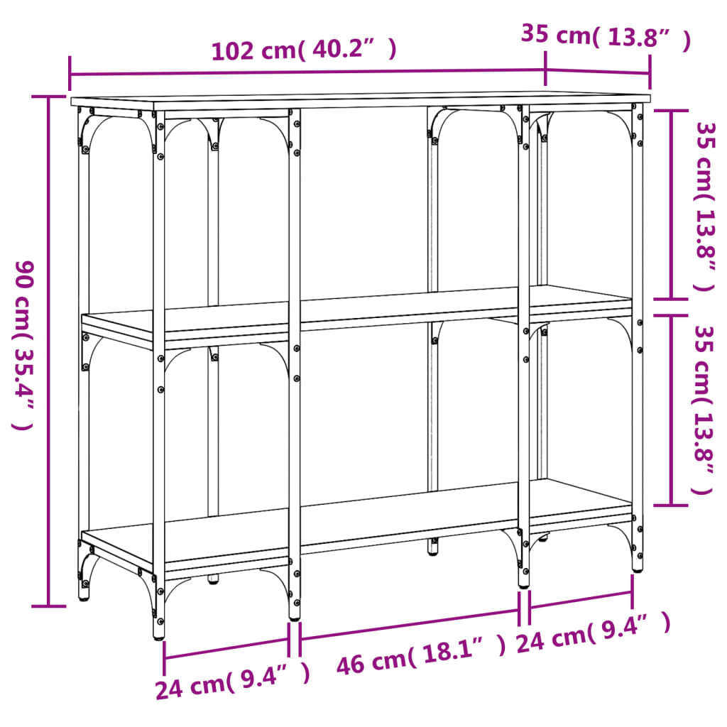 Konsollbord svart 102x35x90 cm konstruert tre