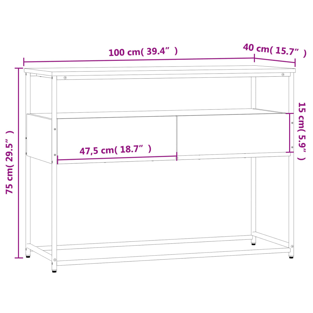 Konsollbord brun eik 100x40x75 cm konstruert tre