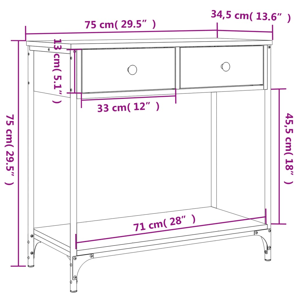 Konsollbord svart 75x34,5x75 cm konstruert tre