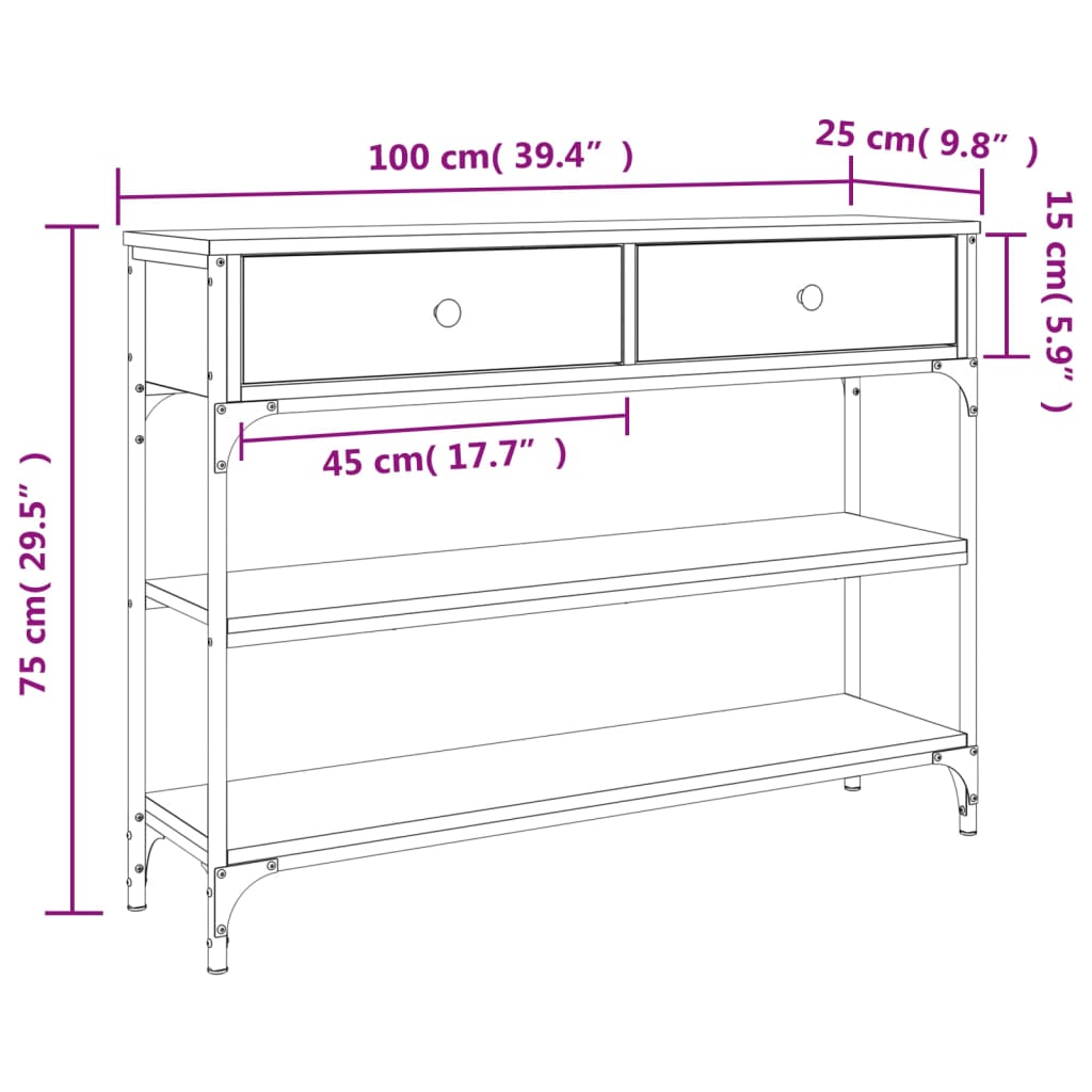 Konsollbord sonoma eik 100x25x75 cm konstruert tre