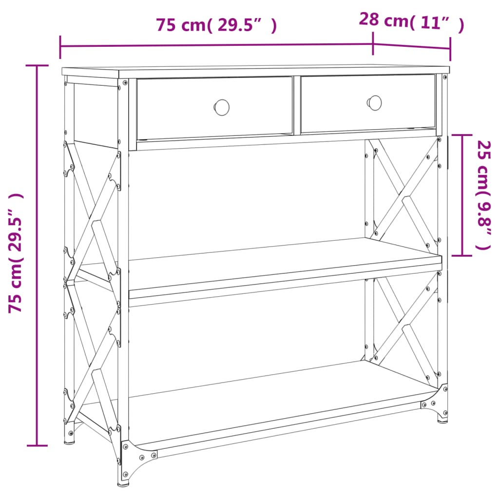 Konsollbord svart 75x28x75 cm konstruert tre