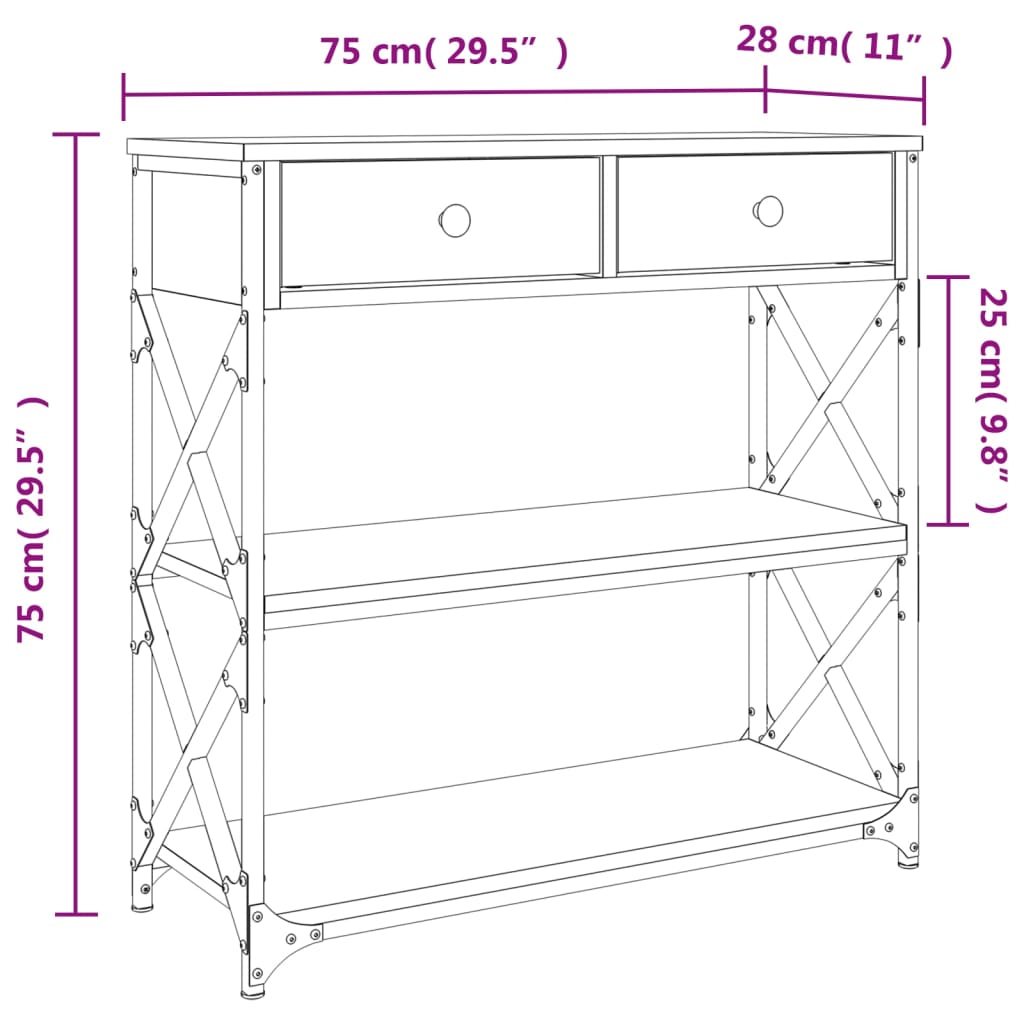 Konsollbord sonoma eik 75x28x75 cm konstruert tre
