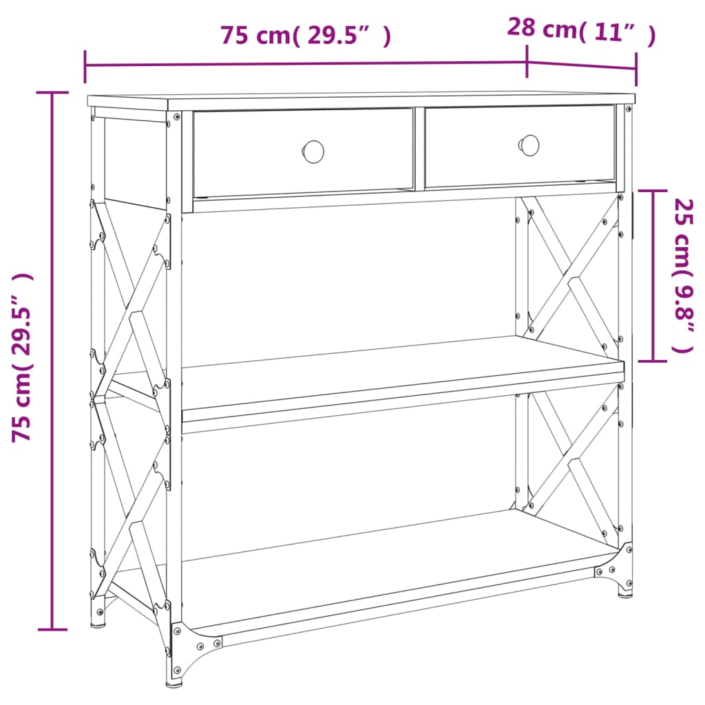 Konsollbord røkt eik 75x28x75 cm konstruert tre