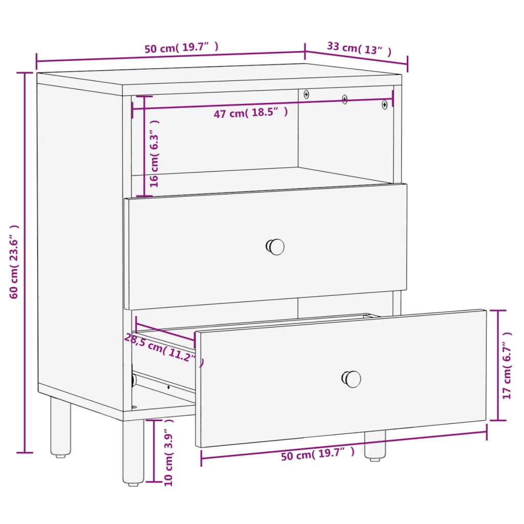 Nattbord svart 50x33x60 cm heltre mango