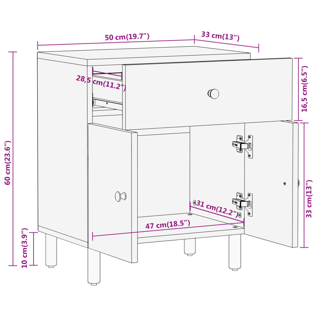 Nattbord 50x33x60 cm heltre mango