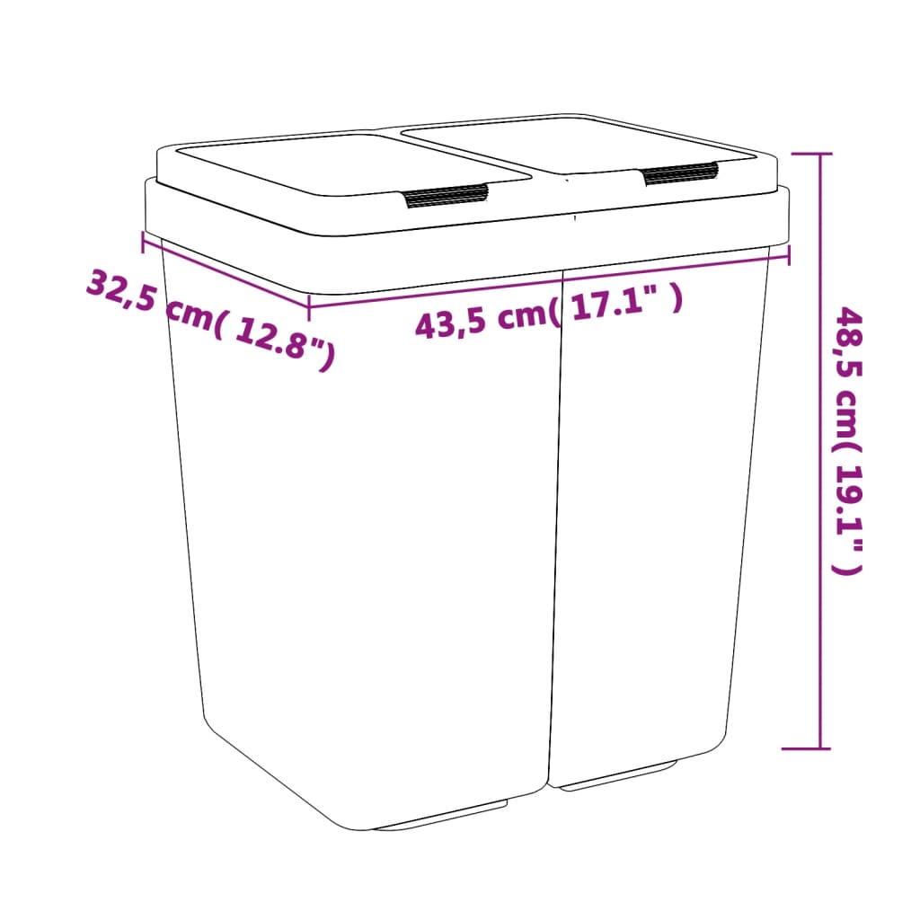 Dobbel søppelbøtte hvit 2x25 L