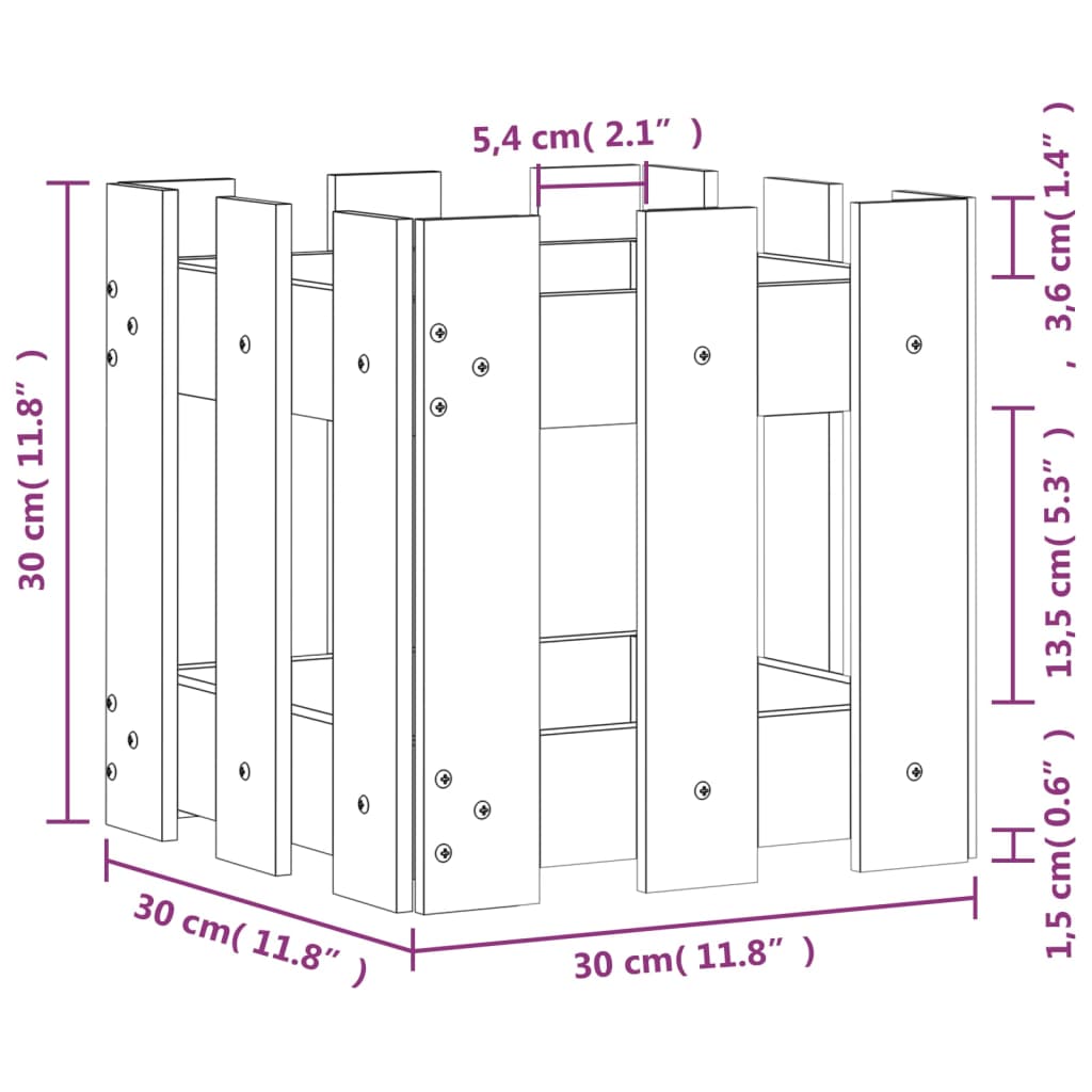 Plantekasse med gjerdedesign 30x30x30 cm heltre furu
