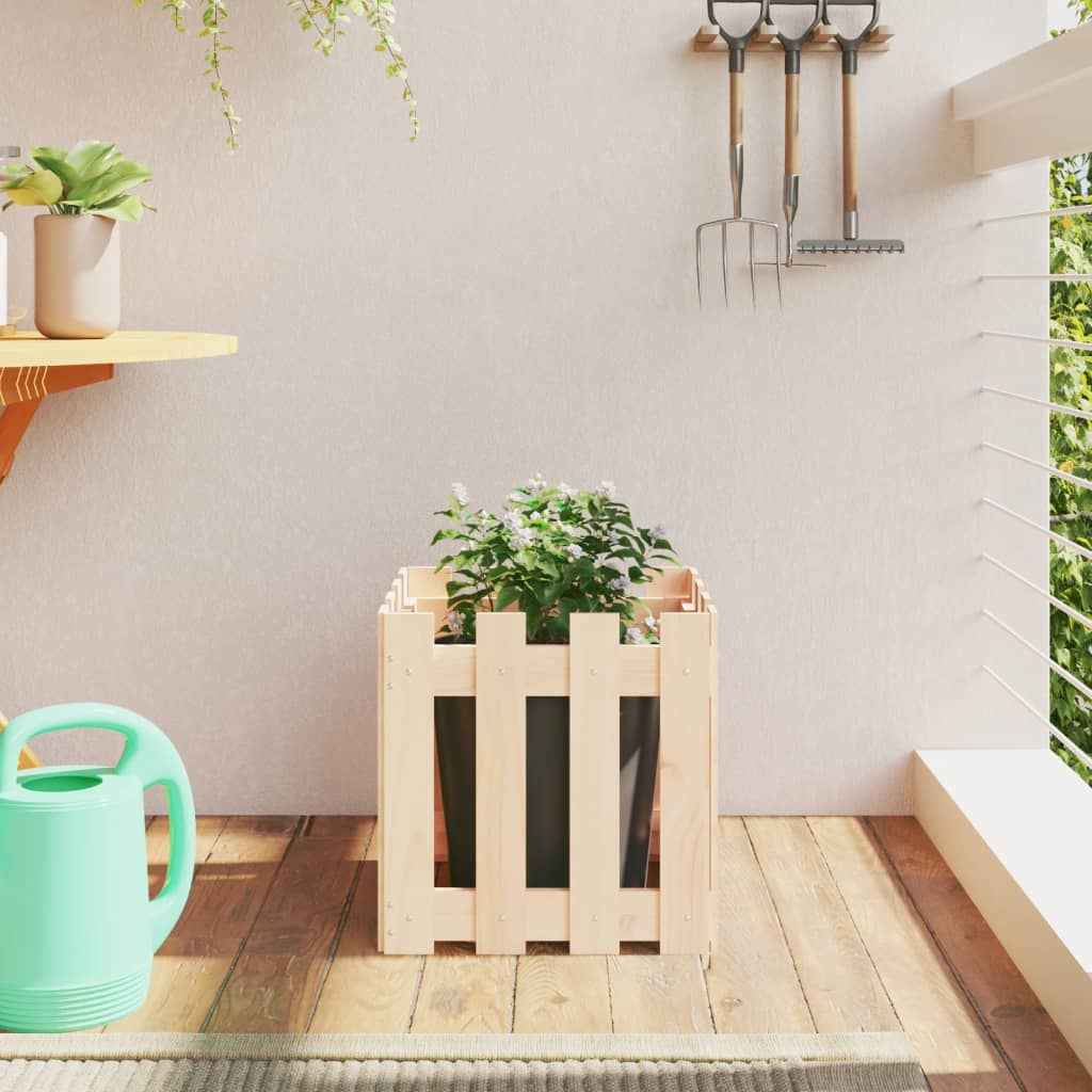 Plantekasse med gjerdedesign 40x40x40 cm heltre furu